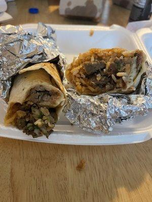 Steak and lengua burrito.