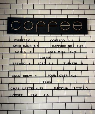 Coffee menu