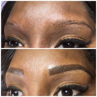 Microblading is t for everyone. She want d a full powdered brow look so that's what we did! #softap #powderbrowtattoo #permanentmakeup