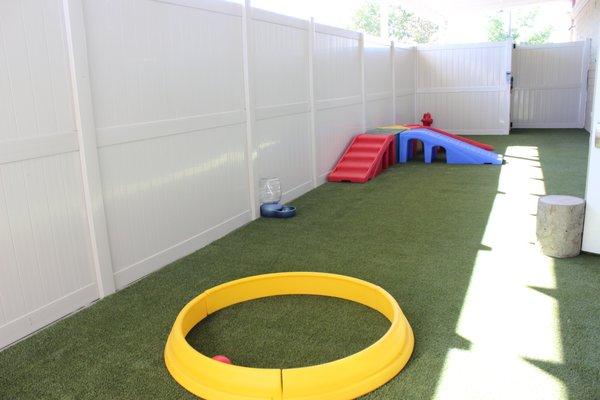 Outdoor play areas for large dogs and a separate one for small dogs