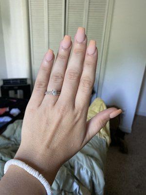 My nails. I asked for a matte ombre nude-pink faded to a coral orange.