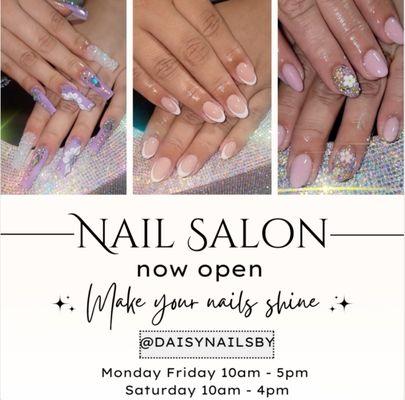 Exciting News Alert! 
  Join us for the GRAND OPENING of Nails By Daisy!  Daisy Martinez
  Are you ready to elevate your nail game?