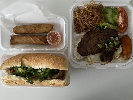 Egg roll, chicken banh mi, pork chop plate.