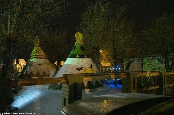 Teepees during the blizzard of February 2023.