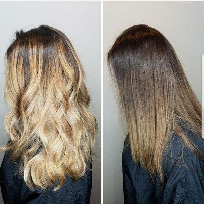 Balayage before and after.