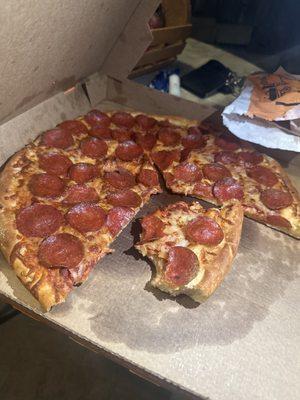 A pepperoni pizza