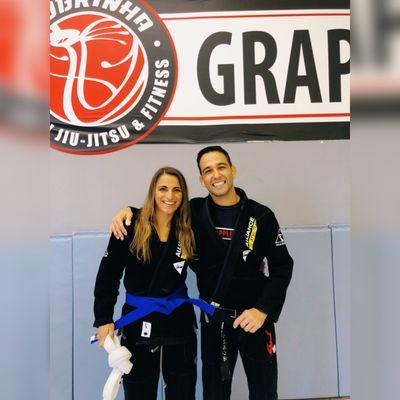 Receiving my blue belt from Professor Laercio