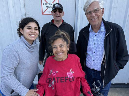 Caregiver Christel with my wife Kat and our friend Steve. In the back our helicopter pilot for the day.