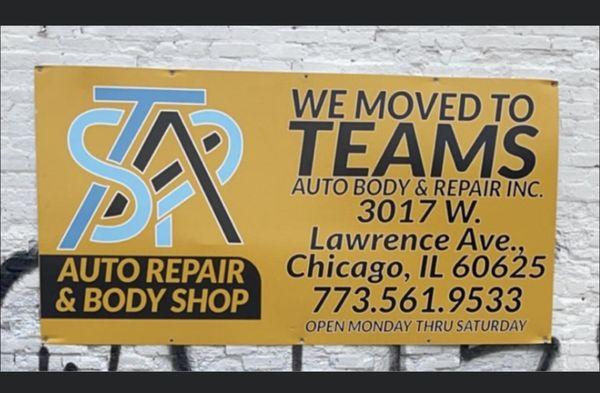 New location address Teams Auto Body 3017 W Lawrence Chicago Il 60625