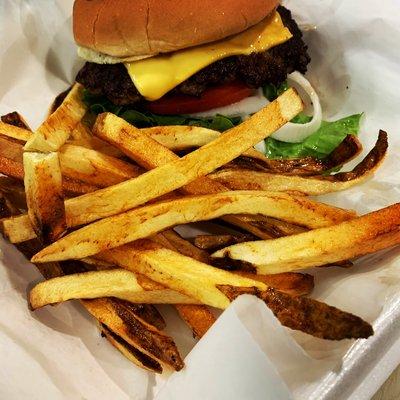 Farmhouse Burger with hand cut fries