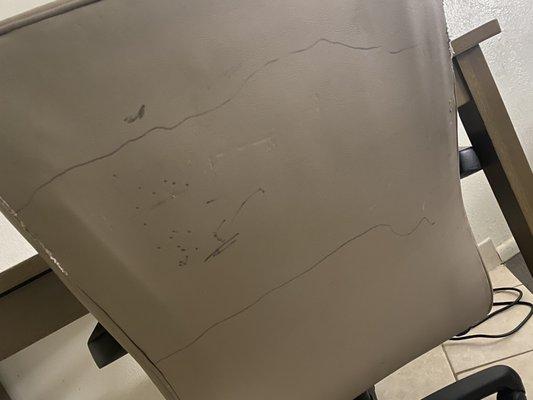 Marking and rips on every single chair in the room, there were three of them.