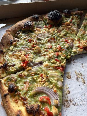 Chicken pesto pizza.