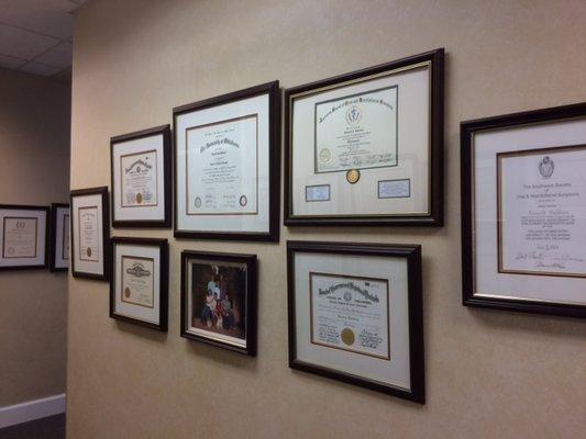 Some of Dr. Baldwin's certificates of achievement.