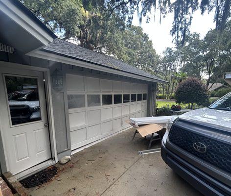 Old wooden garage door in Port Royal Plantation