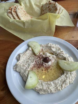 Baba ganoush. The basket came full of pita but we were so hungry we ate some before remembering to take the photo!