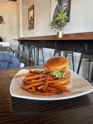 Downtown chick sandwich with Sweet Potato Fries