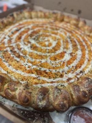 Buffalo Chicken Pizza with gnarly crust.