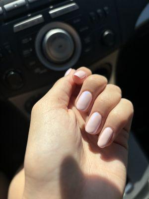 Baby pink chrome gel manicure