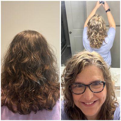 Left side is after haircut and right is after highlights.