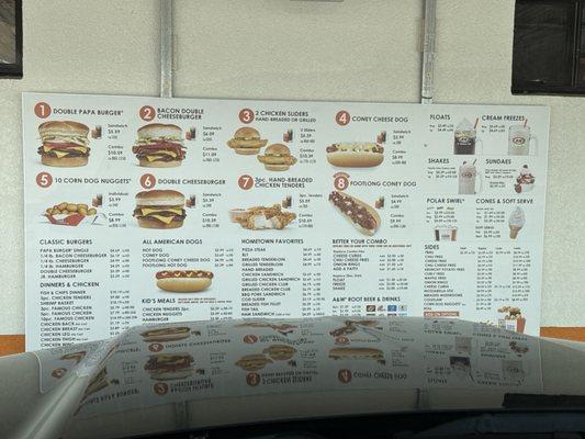 Car hop menu