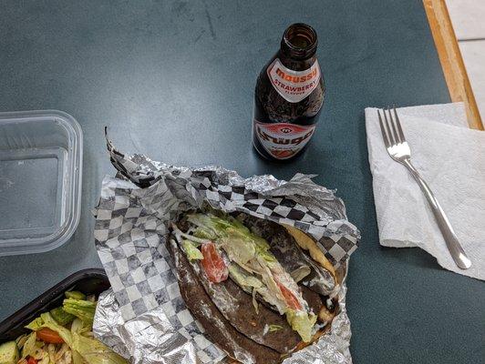 gyro and greek salad...aka greek salad and another greek salad with some slices of beef and pita bread..