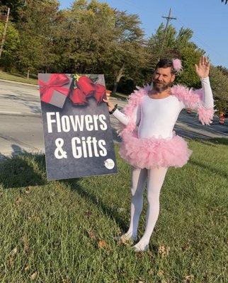 Bet lost, dignity gone. He's definitely enjoying this. Mitch in embarrassing pink tutu