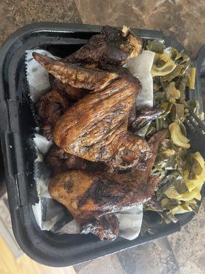 Smoked Wings (4) with double collards.