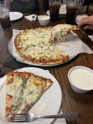 Supreme pizza (or Paglia's equivalent) with cups of ranch dressing