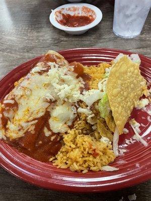 Two enchiladas, taco and rice combo.  Looked much better on presentation and before I took a bite.