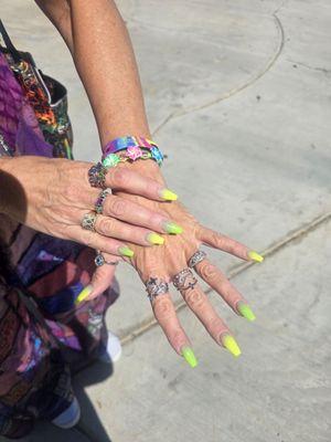 Summer lemon lime ombre nails with glow in the dark on top.