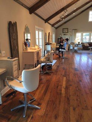 Makeup and hair stations in the Bridal Suite.