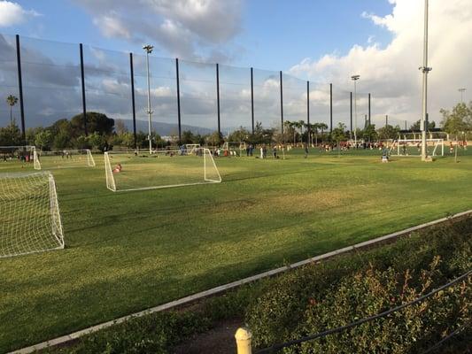 View of the soccer field from the parking lot