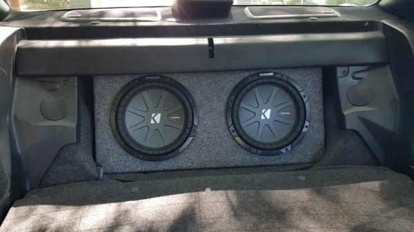 View from the inside of my prelude. Backseats are down exposing the subs.