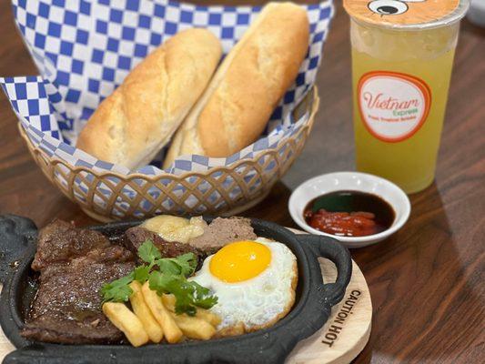 Steak plate combination Vietnamese style.