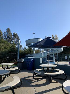 Water slide and eating area