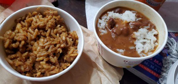 Jambalaya (L), red beans and rice (R)