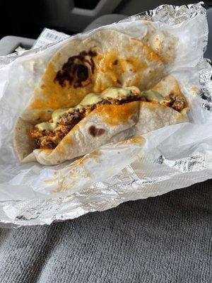 Tacos de Huevo, con, chorizo