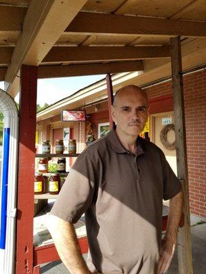 Bill Lewis of Vero Beach, Florida, visiting the Savannah State Farmer's Market in Savannah, Georgia.