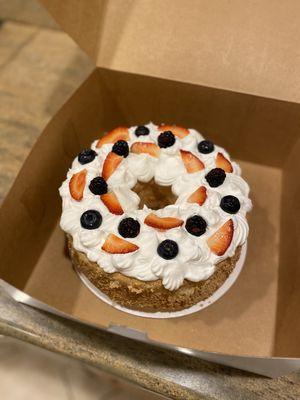 Sugar free/diabetic friendly angel food cake with whipped cream and berries