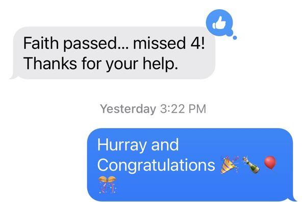 TexT frOm a PaRenT wheN Her Daughter paSSed a Drive TesT at DMV