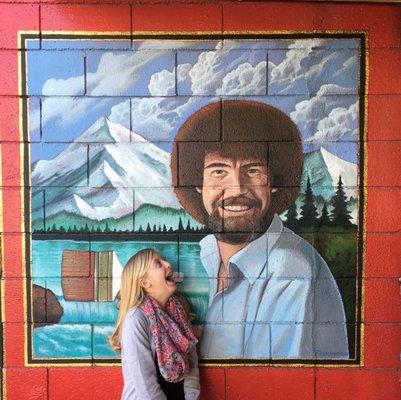 The Joy of Posing, out front with Bob Ross! Happy little b-day girl!