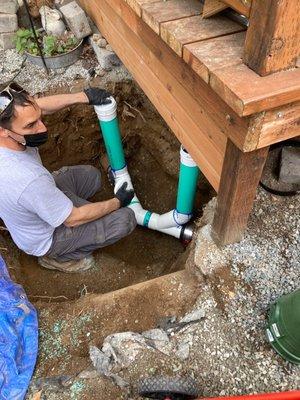 David explaining clean outs on new pipe