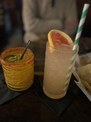 Spicy mango margarita and a Paloma