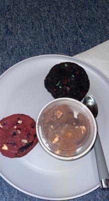 red velvet cookies and cream cookie, double chocolate mint cookie, rocky road icecream