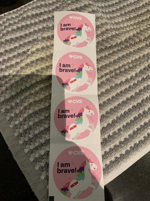 I was brave when I got my flu shot. I got stickers. I'm so happy!