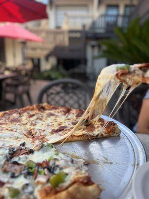 Giant size pizza (generously fed a family of 4)