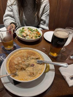 SEAFOOD POT PIE WITH SLEEPY HOLLOW SEASONAL BEER MIXTURE. (Guinness & Pumkin head)