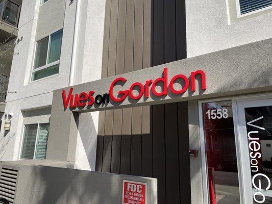 Entrance to Vues on Gordon Apartments in Hollywood, California.