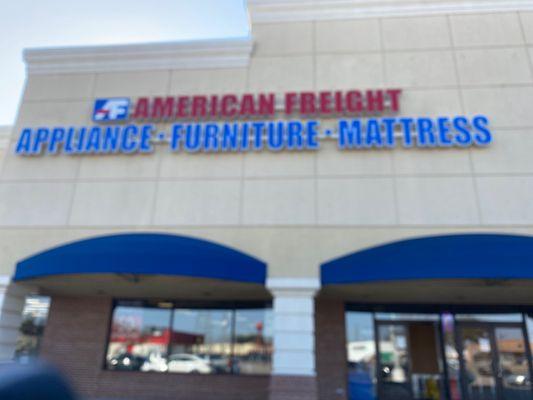 The outside of American Freight (The Mesquite, TX.)