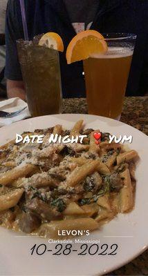 PENNE WITH FILET STEAK AND GORGONZOLA SAUCE. Long Island and I guess that was a blue moon.